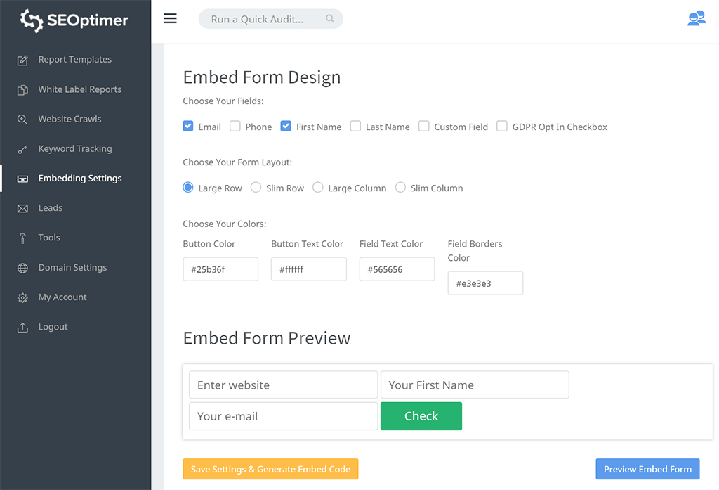 Formular-Design einbetten